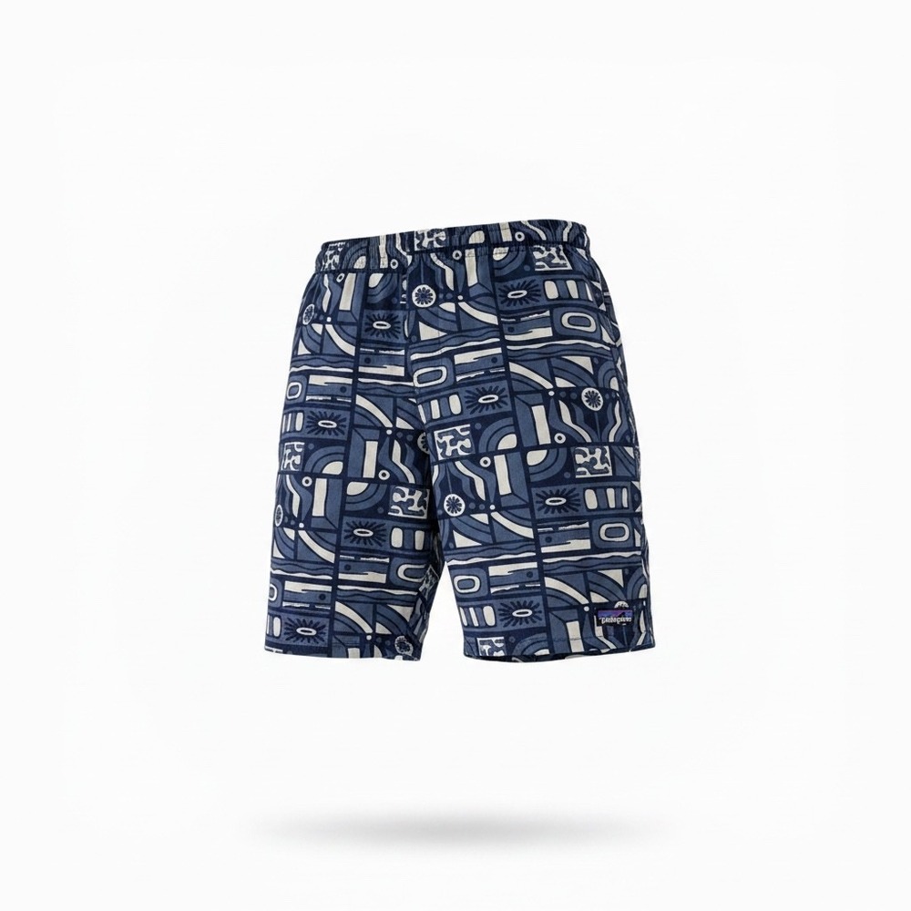 Patagonia Mens Baggies Longs 7 Inch Shorts Blue Abstract Geometric‎ Small NEW